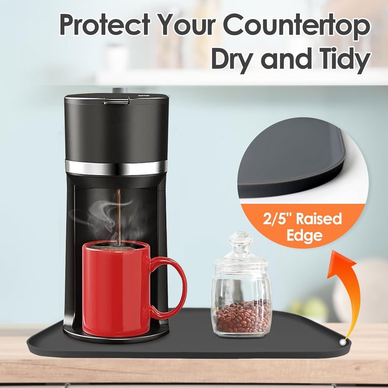 TOHONFOO Silicone Coffee Maker Mat with Lip, 17.4'' x 10.6'' Heavy Duty Coffee Maker Mat for Countertops, Coffee Tray Fit Under Coffee Machine Appliance Automatic Machines Espresso Accessory, Black - Image 3